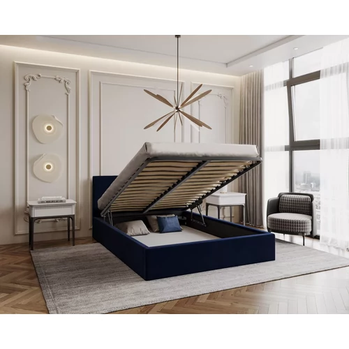 Kárpitozott franciaágy keret - RINO - sötétkék Paris