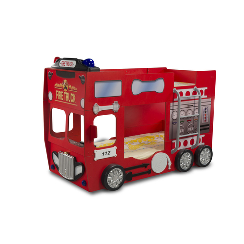 Tűzoltó autó formájú emeletes gyerekágy matracokkal - Fire Truck Double