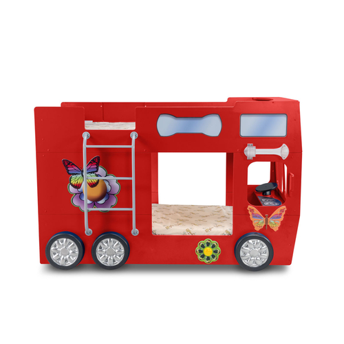 Autóbusz formájú emeletes gyerekágy matraccal - Happy Bus RED