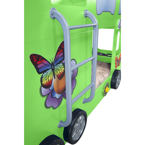 Autóbusz formájú emeletes gyerekágy matraccal - Happy Bus GREEN
