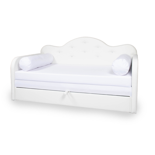 Romantic kihúzható kanapéágy - fehér eco bőr keret - wextra fehér fekvő