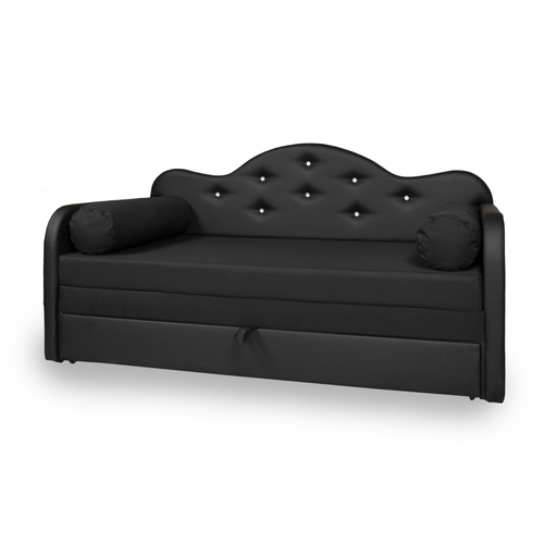 Romantic kihúzható kanapéágy - fekete eco bőr keret - diamond fekete fekvő