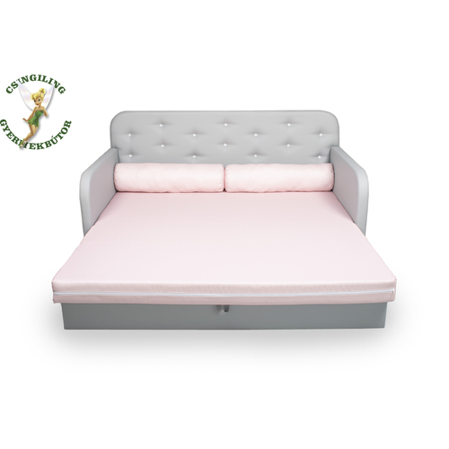 Romeo rózsaszín- szürke kanapéágy gyerekszobába- kihajtva