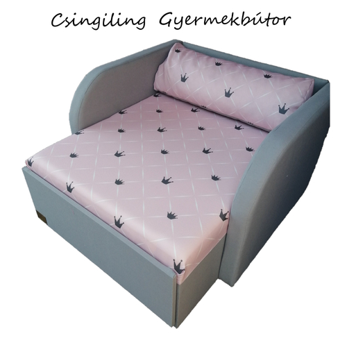 Rori Diamond ágyneműtartós kárpitos fotelágy - szürke rózsaszín Chesterfield koronás