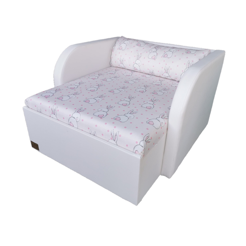 Rori Diamond ágyneműtartós kárpitos fotelágy - fehér eco bőr Sweet Bunny nyuszis