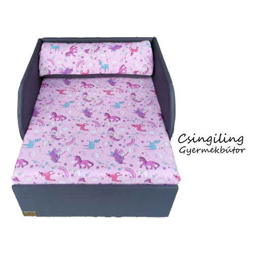 Rori Sunshine ágyneműtartós kárpitos fotelágy - szürke rózsaszín pónis