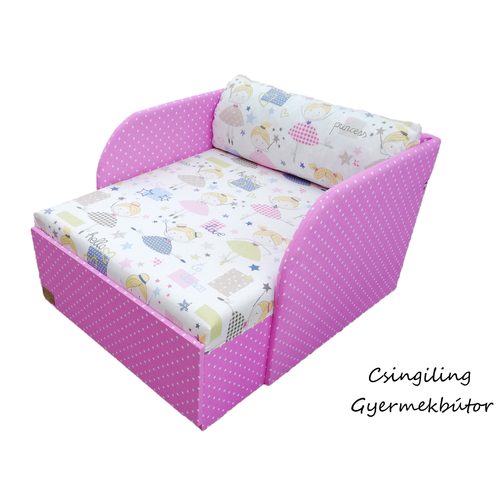Rori Sunshine ágyneműtartós kárpitos fotelágy: rózsaszín pöttyös tündéres