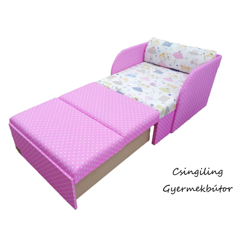 Rori Sunshine ágyneműtartós kárpitos fotelágy: rózsaszín pöttyös tündéres 2