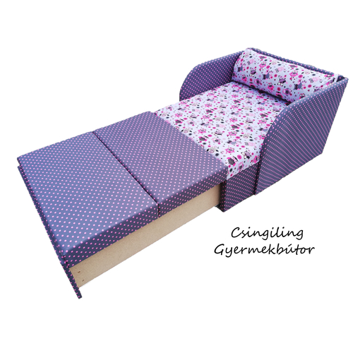 Rori Wextra ágyneműtartós kárpitos fotelágy: szürke rózsaszín pöttyös baglyos 2