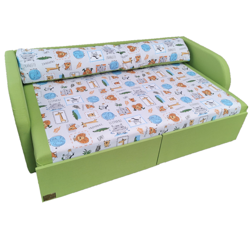 Rori Sunshine ágyneműtartós kihúzható kanapéágy - pisztácia zöld dzsungel állatos