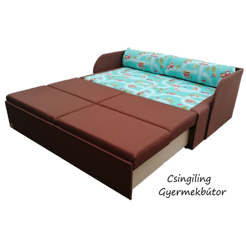 Rori Sunshine ágyneműtartós kihúzható kanapéágy: csokibarna türkiz kisautós 2