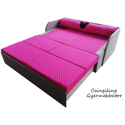 Rori Sunshine ágyneműtartós kihúzható kanapéágy: szürke pink pöttyös Minnie 2