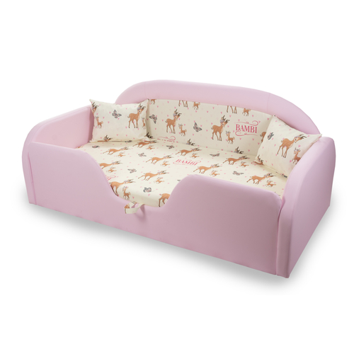 Sky Eco prémium eco bőr keretes ágyneműtartós gyerekágy - rózsaszín Bambi