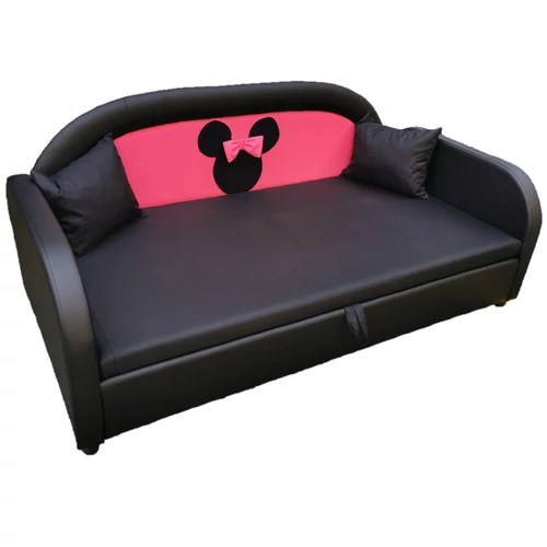 Sky Eco prémium eco bőr keretes ágyneműtartós gyerekágy - fekete pink Minnie