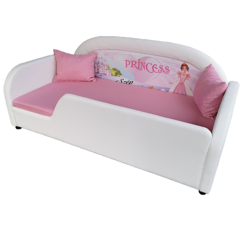 Sky Eco prémium eco bőr keretes ágyneműtartós gyerekágy - fehér rózsaszín hercegnős