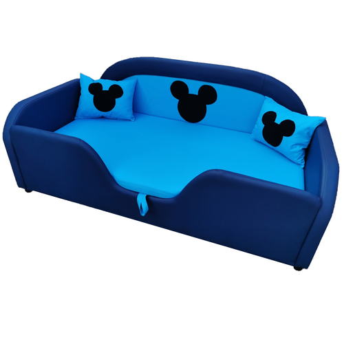 Sky Eco prémium eco bőr keretes ágyneműtartós gyerekágy - sötétkék világoskék Mickey
