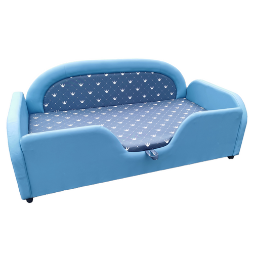 Sky Eco prémium eco bőr keretes ágyneműtartós gyerekágy - kék szürke koronás