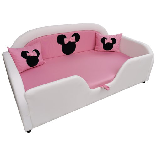Sky Eco prémium eco bőr keretes ágyneműtartós gyerekágy - fehér rózsaszín Minnie