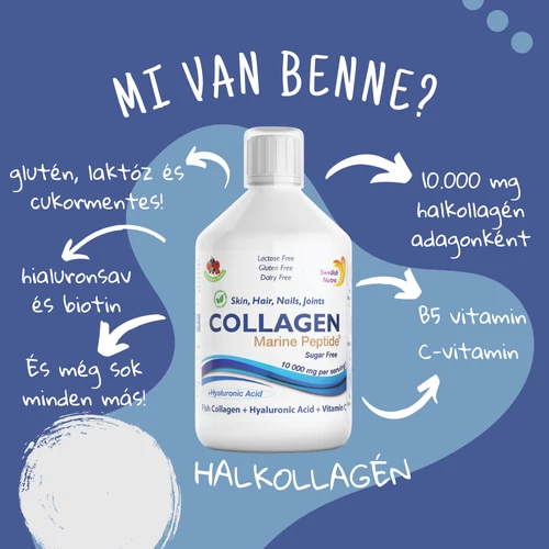 Swedish Nutra halkollagén - Hyaluronsavval és C-vitaminnal 500ml - cukormentes